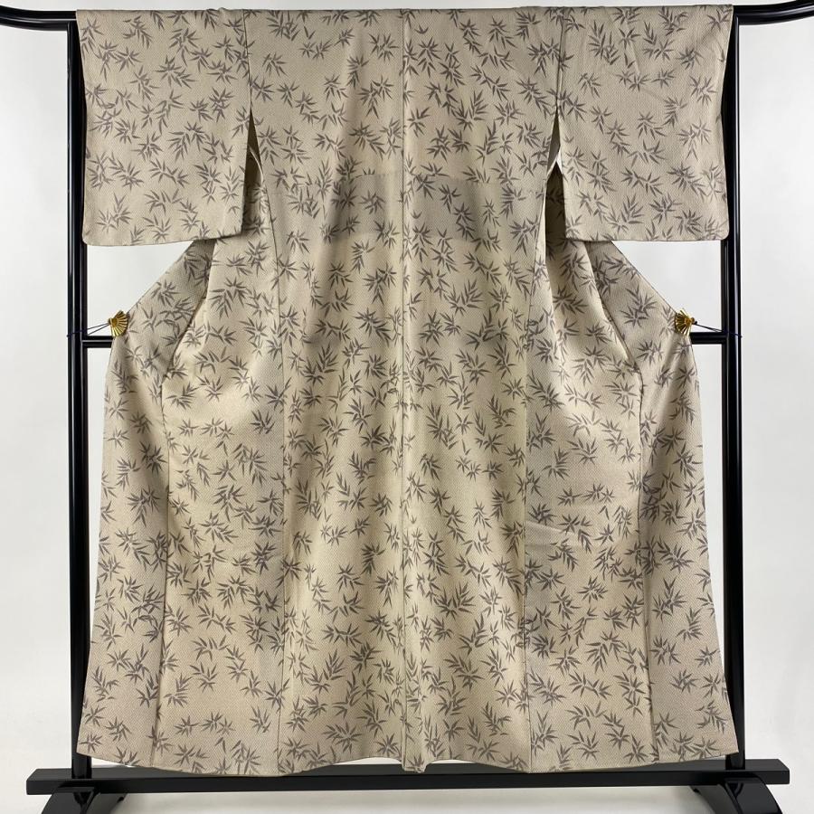 小紋 身丈155cm 裄丈65.5cm M 袷 葉柄 薄茶色 正絹 美品 秀品 中古  