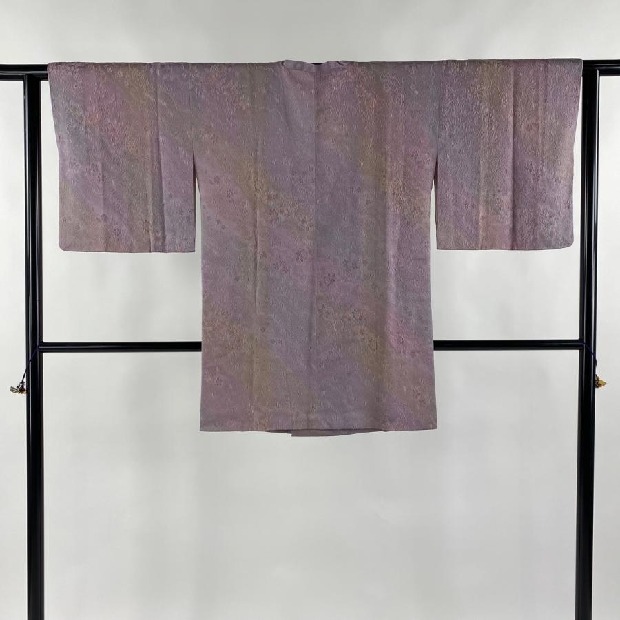 道行 身丈86.5cm 裄丈62cm S 和装コート 角衿 落款あり 草花 ぼかし 紫  