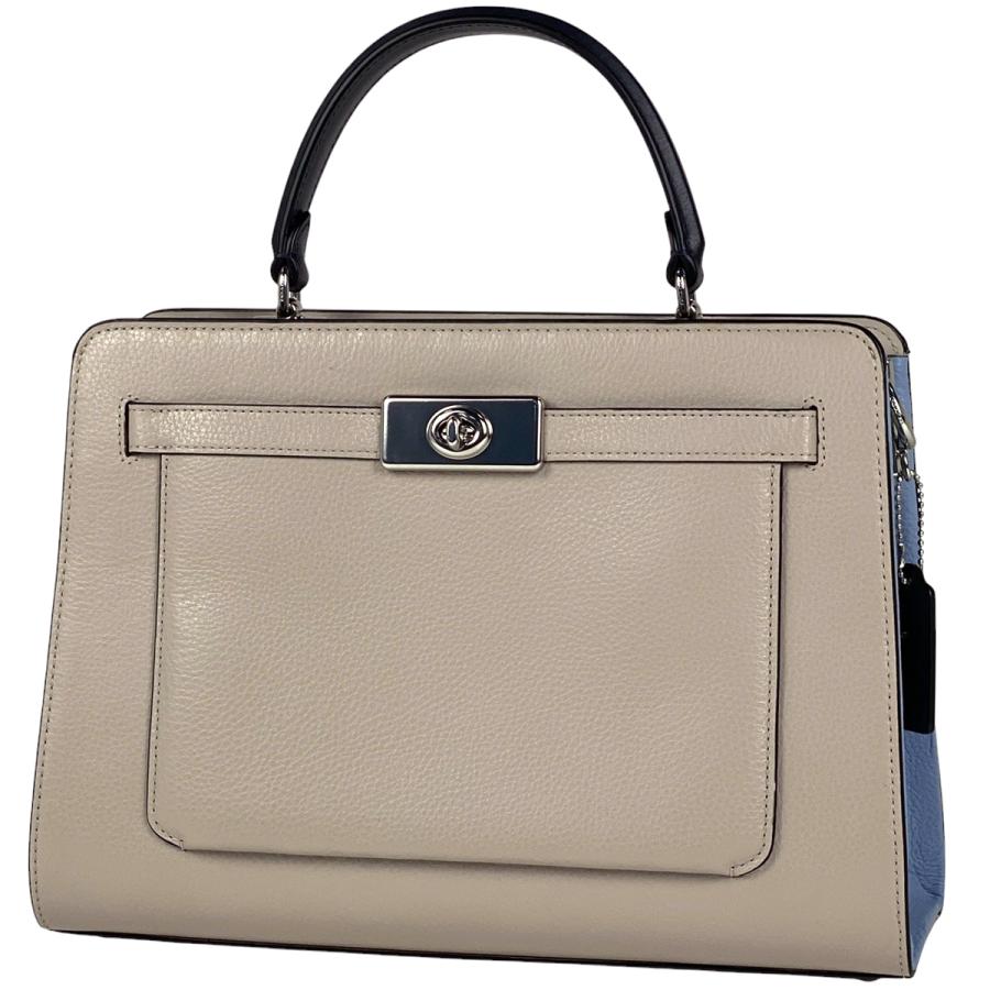 COACH レザー ショルダー バッグ レザー ターンロック ベージュ 斜めがけ