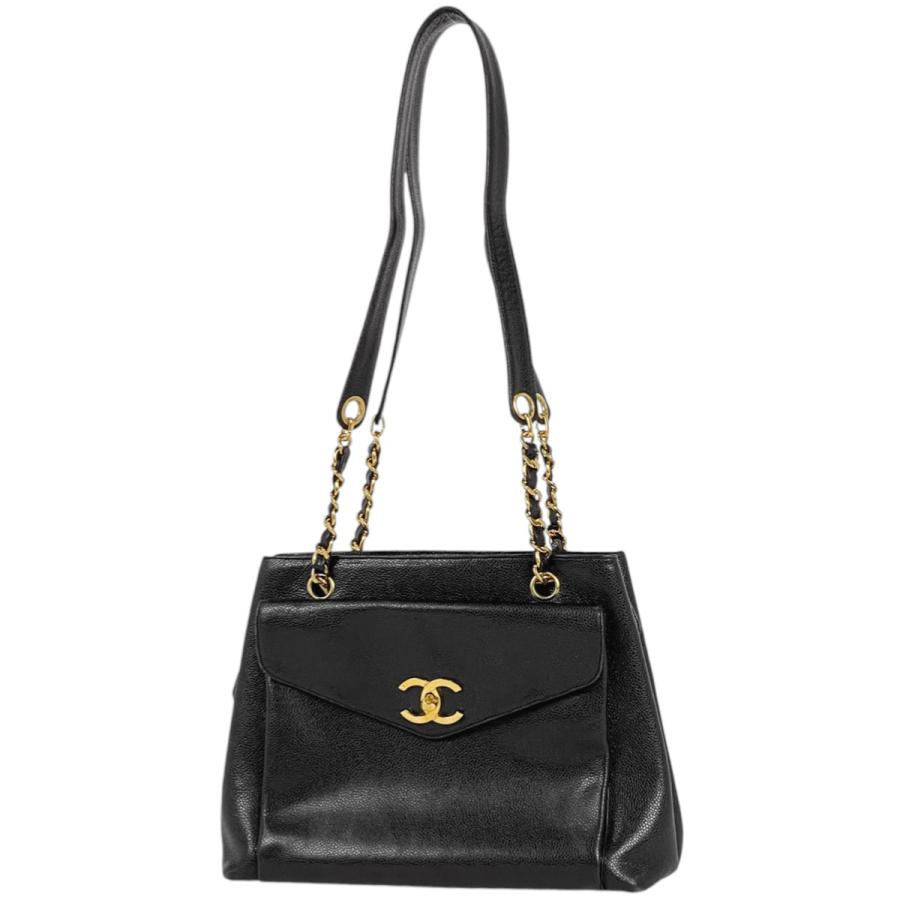 超極美品 シャネル キャビアスキン レザー チェーン ショルダー トート バッグ CHANEL（シャネル） ココマーク チェーン トートバッグ ショルダー