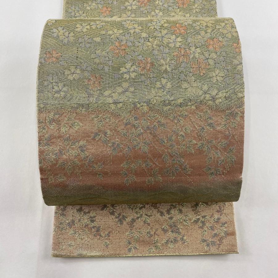 袋帯 美品 秀品 桜 波 箔 金糸 金色 六通 正絹 中古 : リユース 