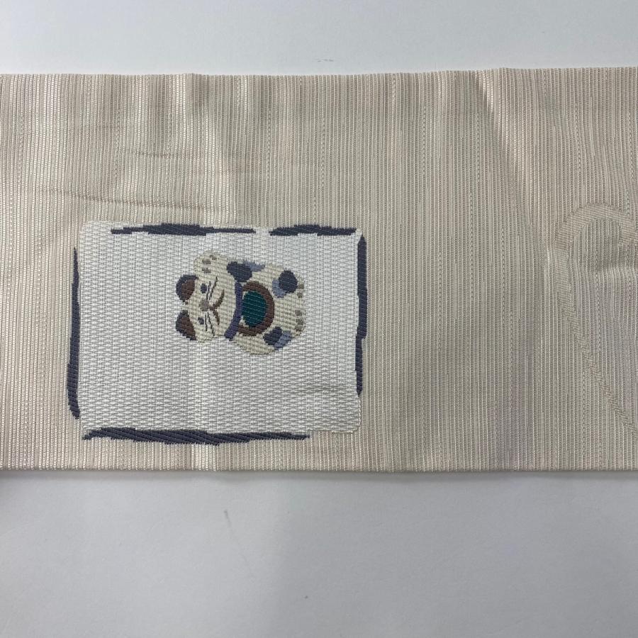 ブランド登録なし 名古屋帯 秀品 招き猫 打ち出の小槌 クリーム 正絹 