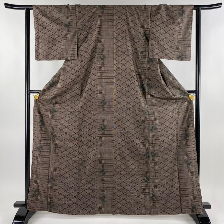 ブランド登録なし 紬 身丈167.5cm 裄丈61.5cm S 袷 葡萄 幾何学模様 焦  