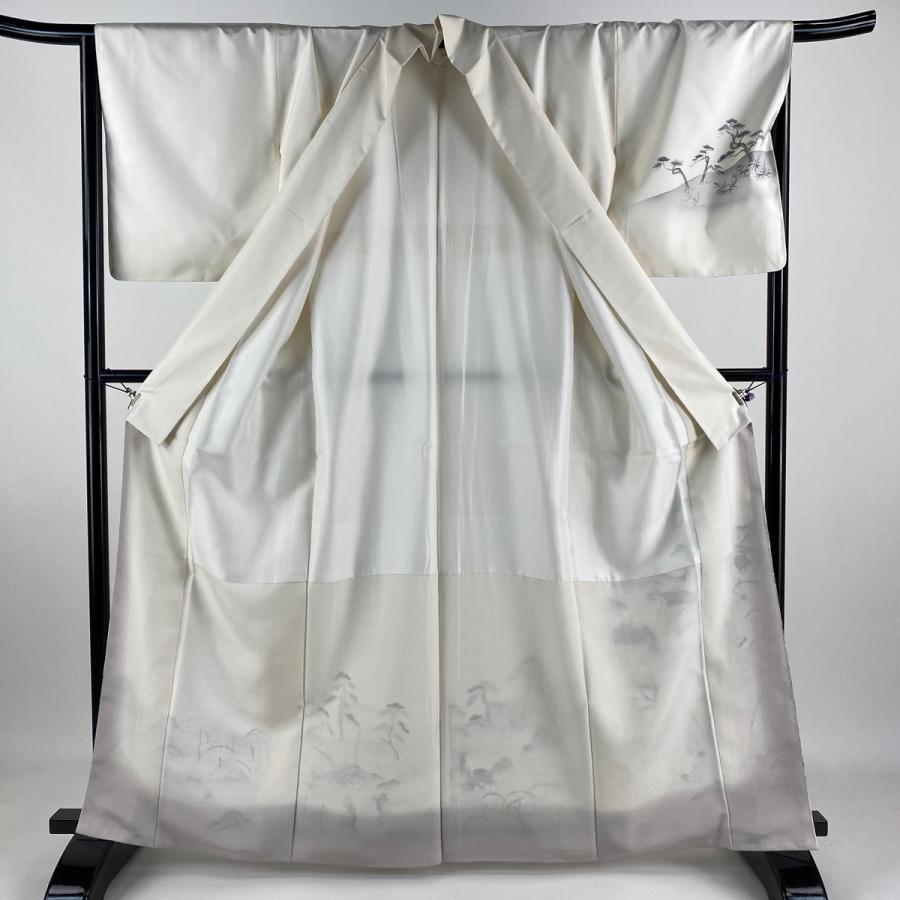 訪問着 身丈164.5cm 裄丈67.5cm L 袷 紬地 鳥獣戯画 刺繍 クリーム  