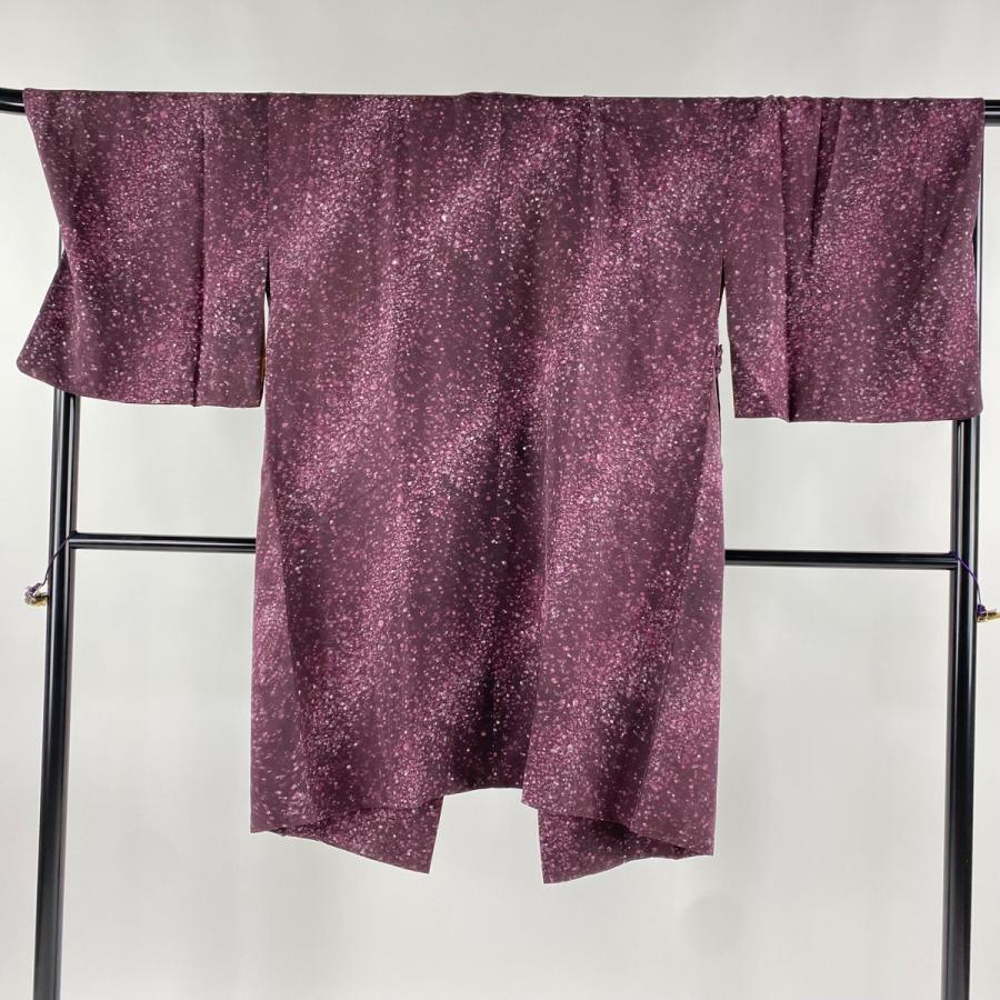 道中着 身丈101cm 裄丈70cm L 和装コート 着物衿 幾何学模様 紫 正絹  