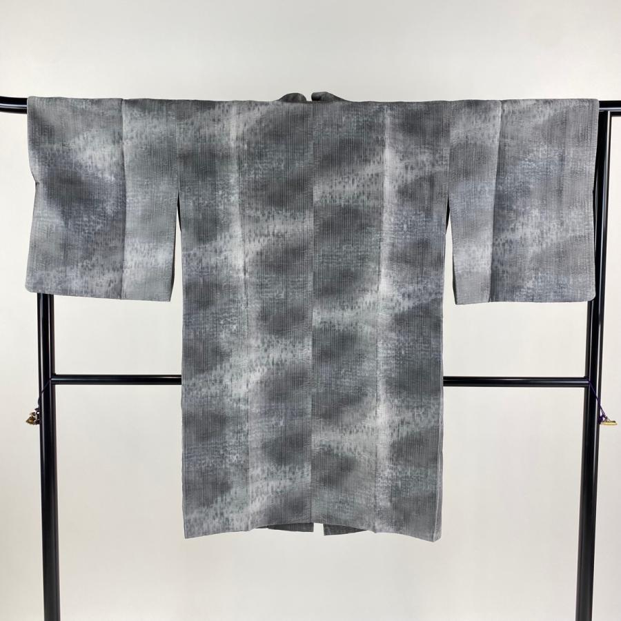 道中着 身丈101cm 裄丈66.5cm M 和装コート 幾何学 ぼかし 灰色 正絹  