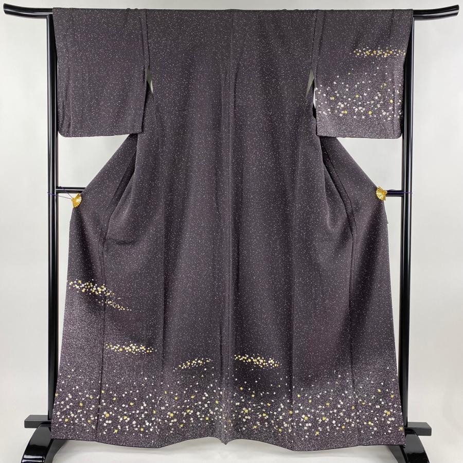 付下げ 身丈164cm 裄丈66cm M 袷 白散らし 金銀彩 灰紫 正絹 秀品 中古  