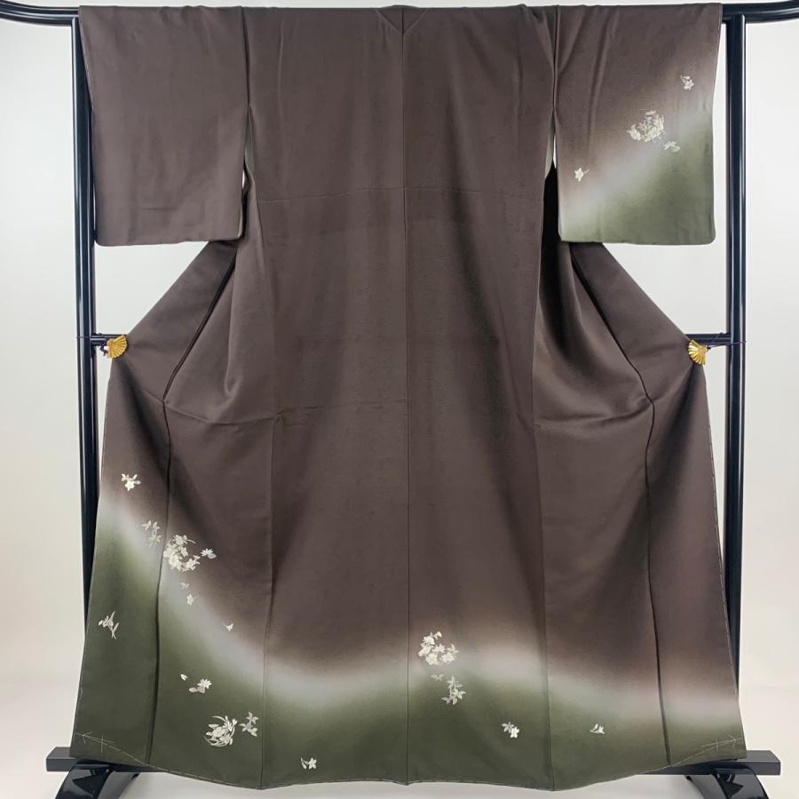 付下げ 身丈162cm 裄丈66cm M 袷 落款あり 風景 草花 ぼかし 青緑 正絹  