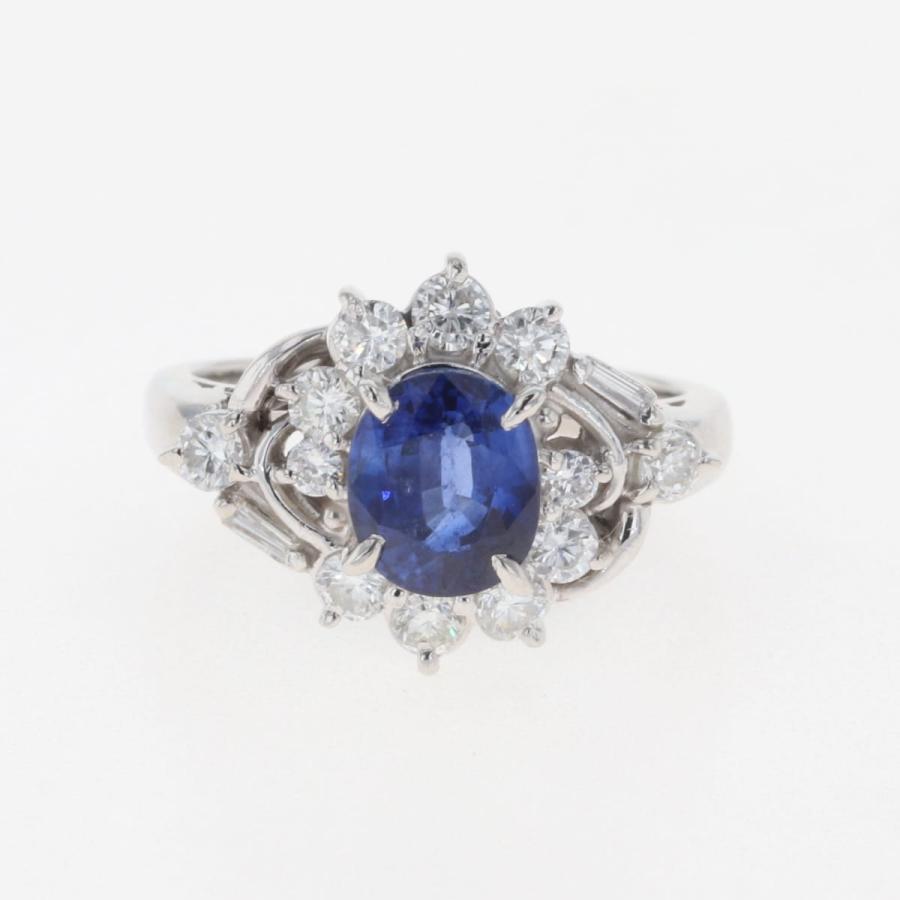 サファイア デザインリング プラチナ 指輪 メレダイヤ リング 9号  