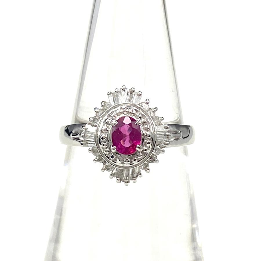 ルビー デザインリング プラチナ 指輪 メレダイヤ リング 13号 Pt900  