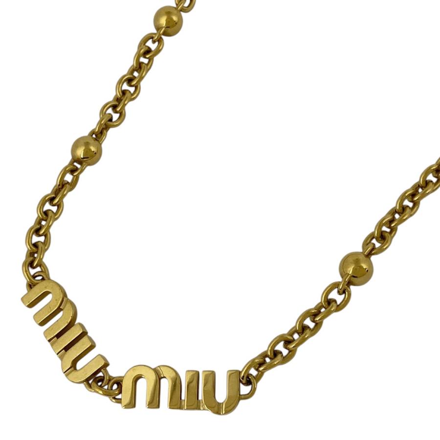 ミュウ Miu ロゴ ネックレス チョーカー GP ゴールド レディース 中古