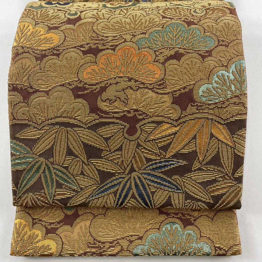 袋帯 名品 花井幸子 落款あり 金華山織 松竹梅 箔 山吹茶色 六通 正絹 