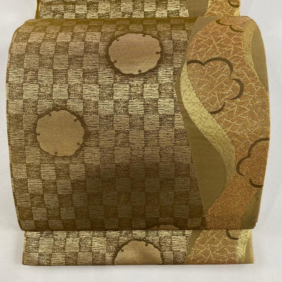 袋帯 美品 名品 雪輪 市松模様 金色 六通 正絹 中古 : 1000084526167  