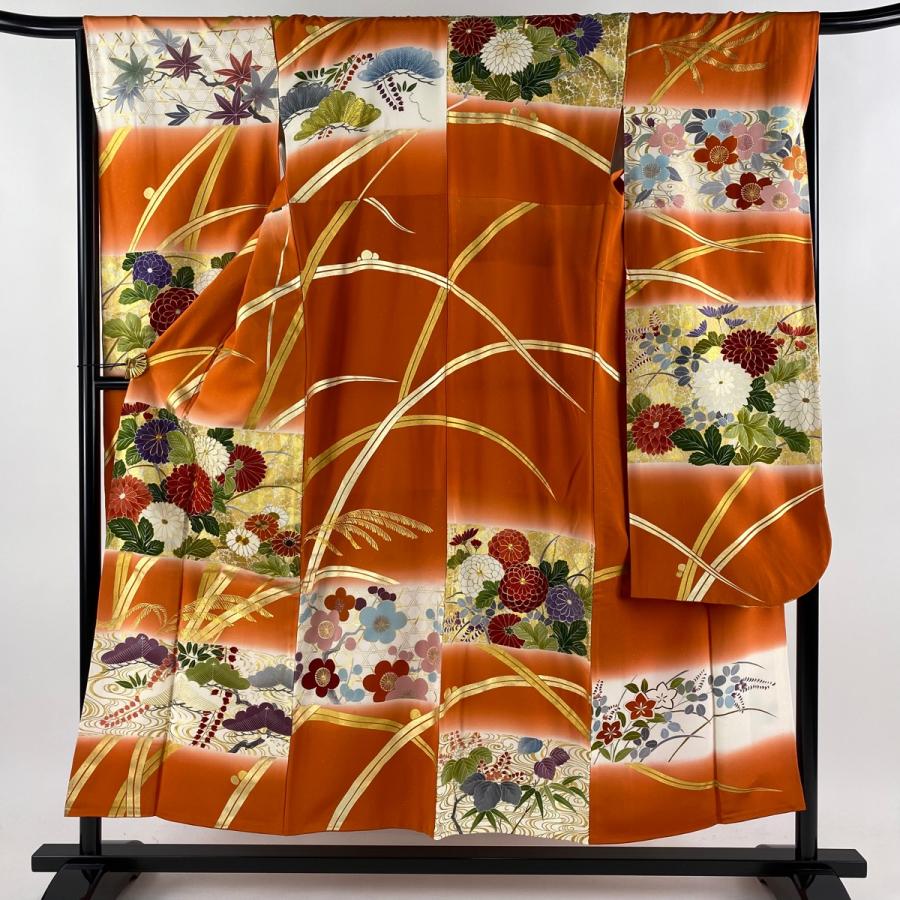 振袖 身丈152.5cm 裄丈66cm M 袷 千總 落款あり 菊 松竹梅 金糸 金彩  