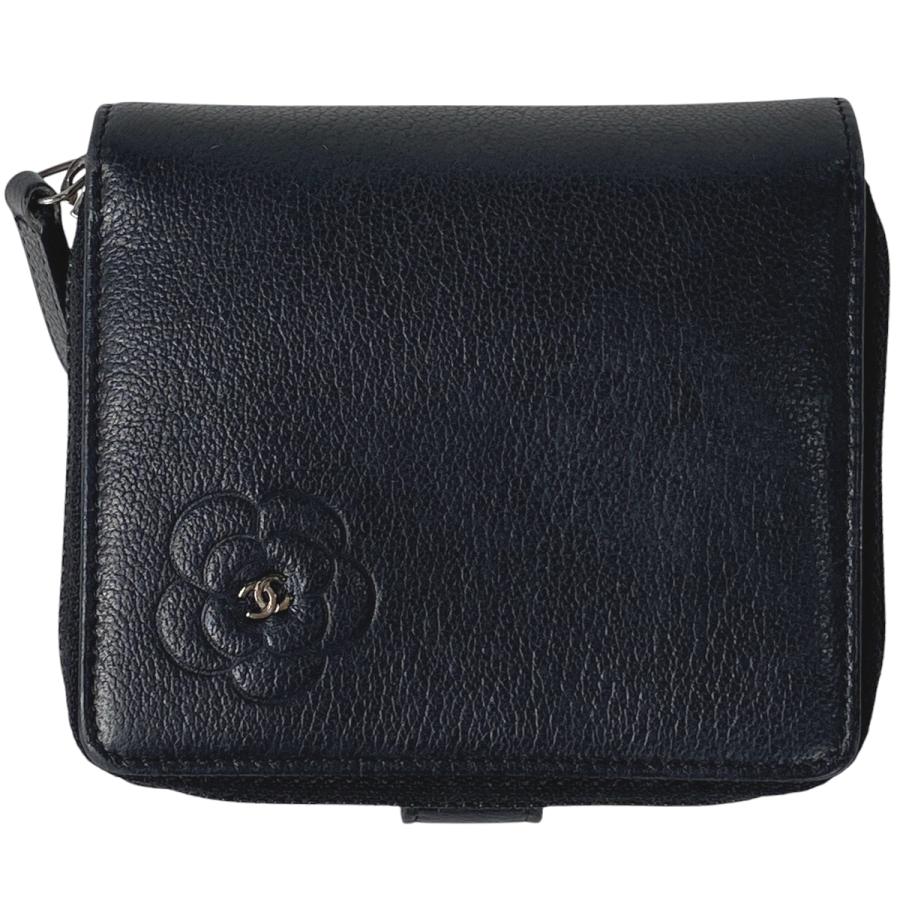 CHANEL シャネル ココマーク 二つ折り 財布 カメリア レザー ブラック 