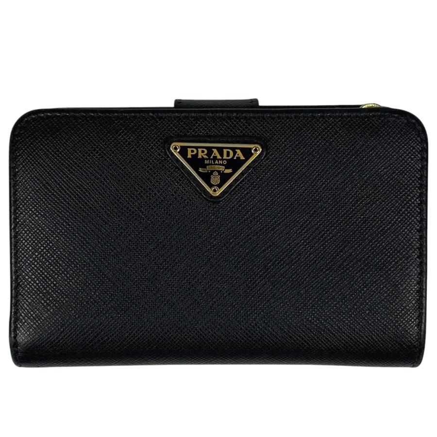 PRADA プラダ ロゴプレート 二つ折り 財布 コンパクトウォレット 二  