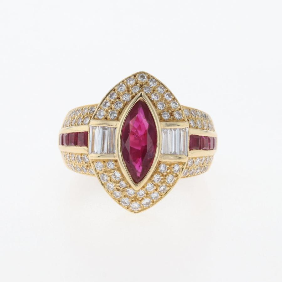 ルビー デザインリング YG イエローゴールド 指輪 リング 12号 K18  