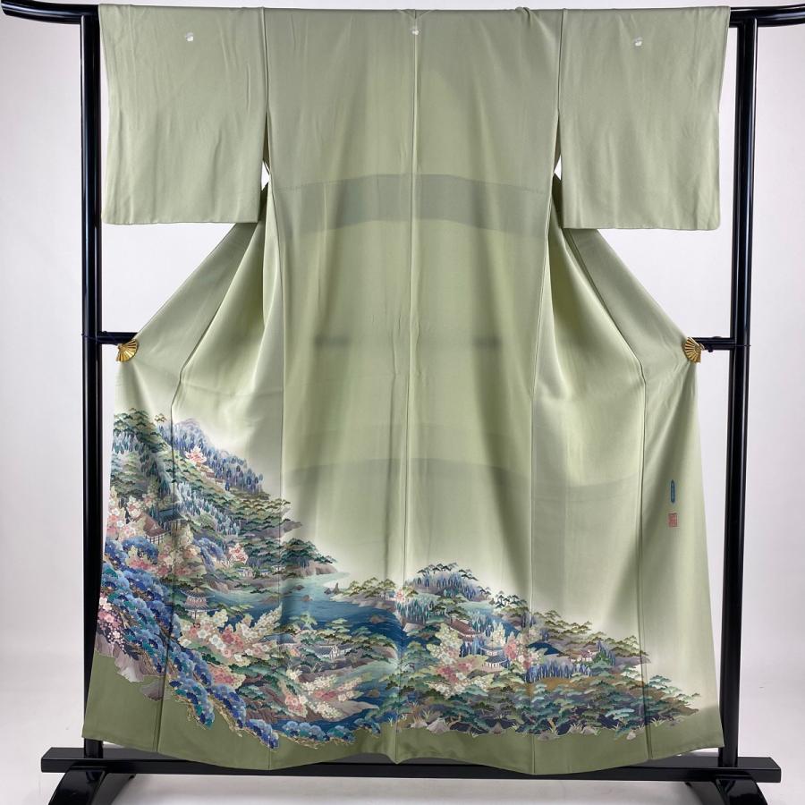 正絹　色留袖　裾のみに笹柄　落款　ガード加工　袷 正絹 色留袖 裾のみに笹柄 落款 ガード加工 袷