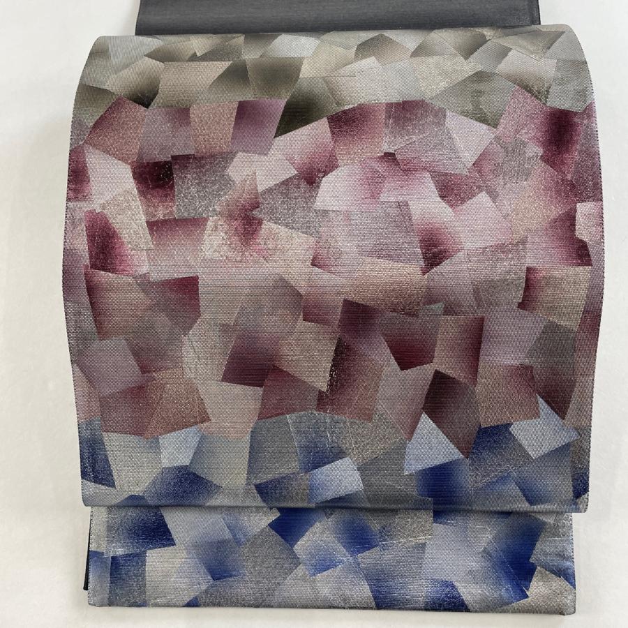 袋帯 名品 幾何学 箔 銀色 お太鼓柄 正絹 中古 在庫一掃 : リユース