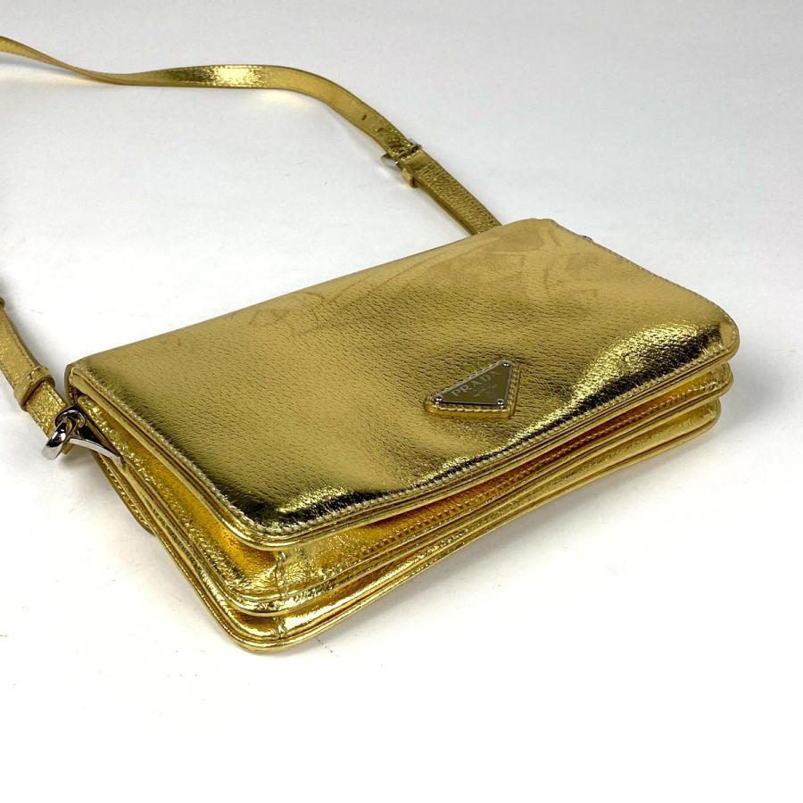 ☆PRADA☆プラダ☆ゴールド ロゴチェーンショルダーバッグ PRADA プラダ チェーンショルダーバッグ レザー ナイロン