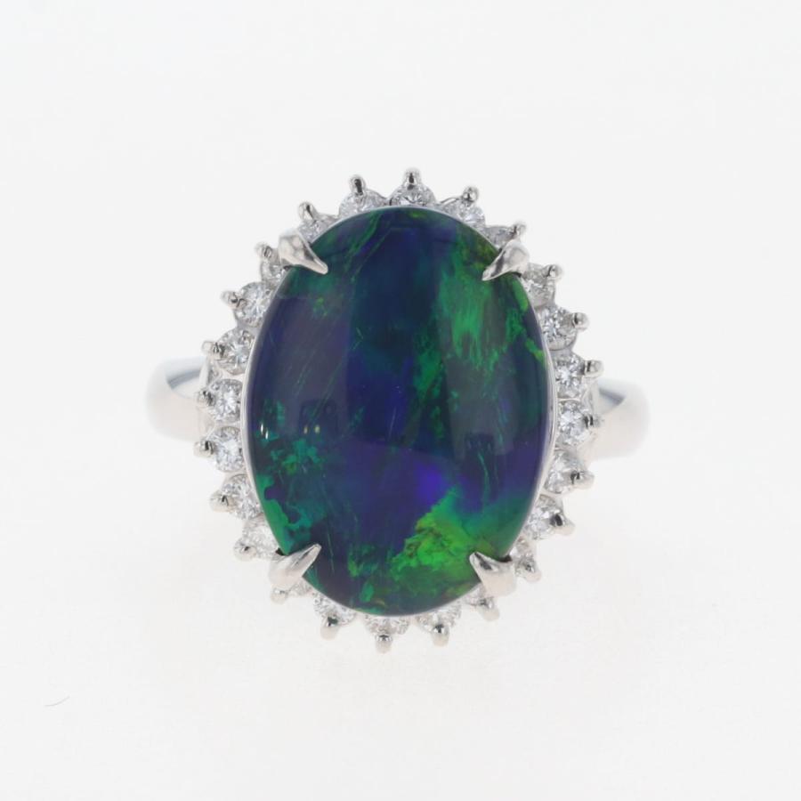 ブラックオパール デザインリング プラチナ 指輪 メレダイヤ リング 13  