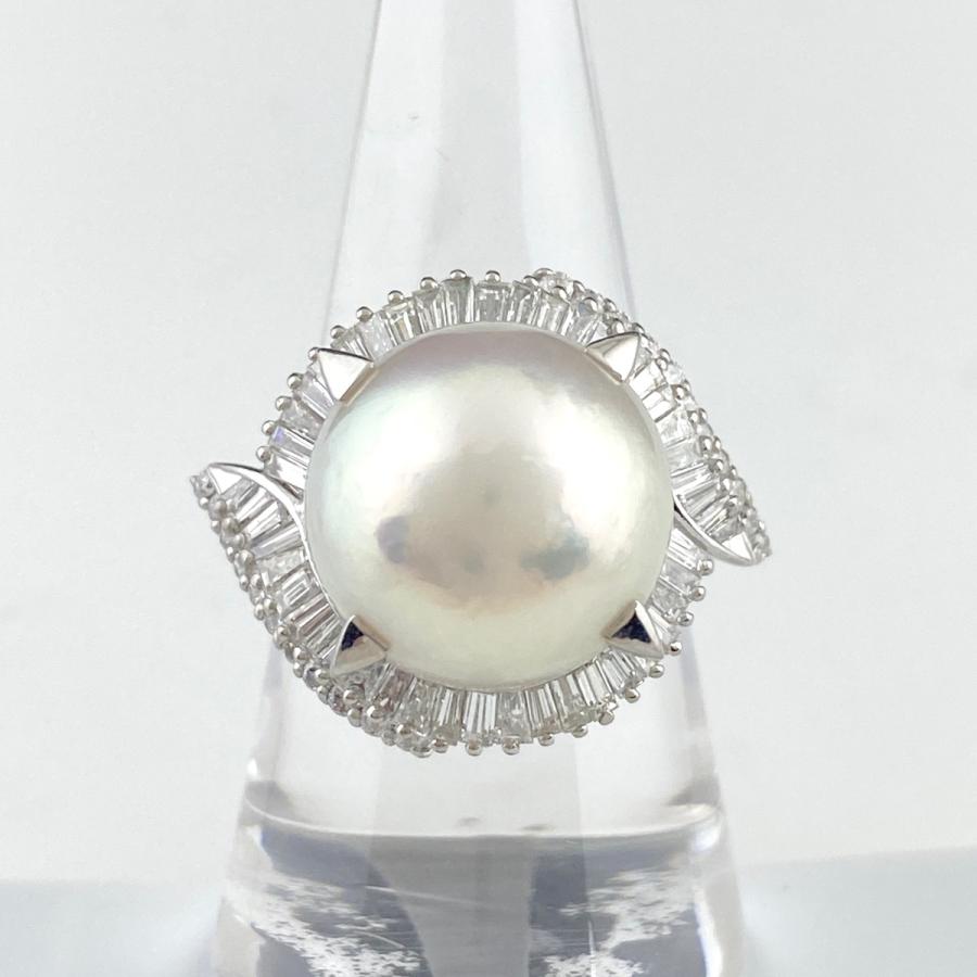 パール デザインリング プラチナ 真珠 19号 Pt900 ダイヤモンド メンズ  