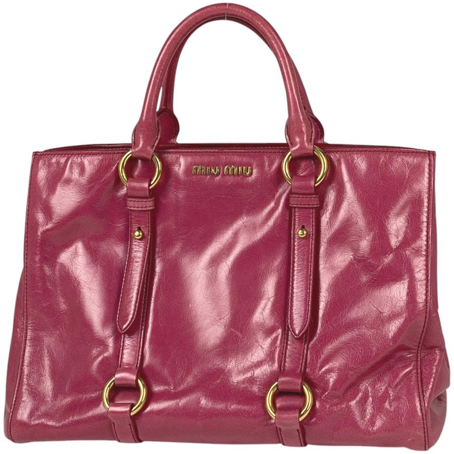 ミュウ Miu ロゴ ハンドバッグ レザー ピンク レディース 中古  