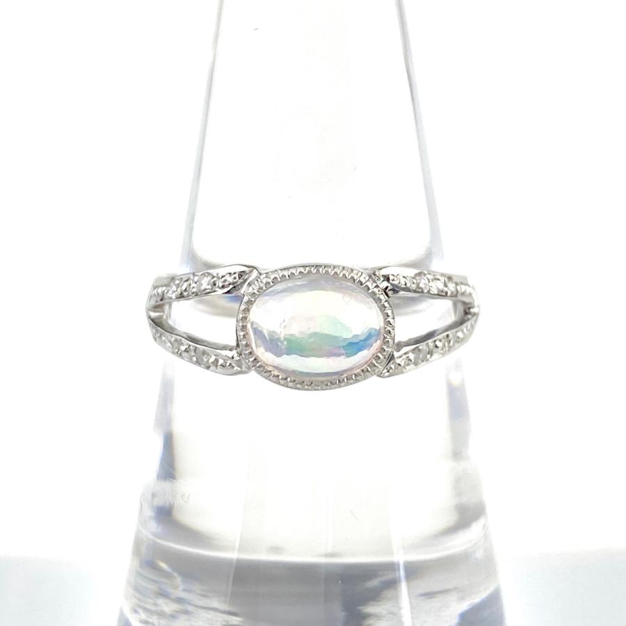 オパール デザインリング プラチナ 指輪 メレダイヤ リング 16号 Pt900  