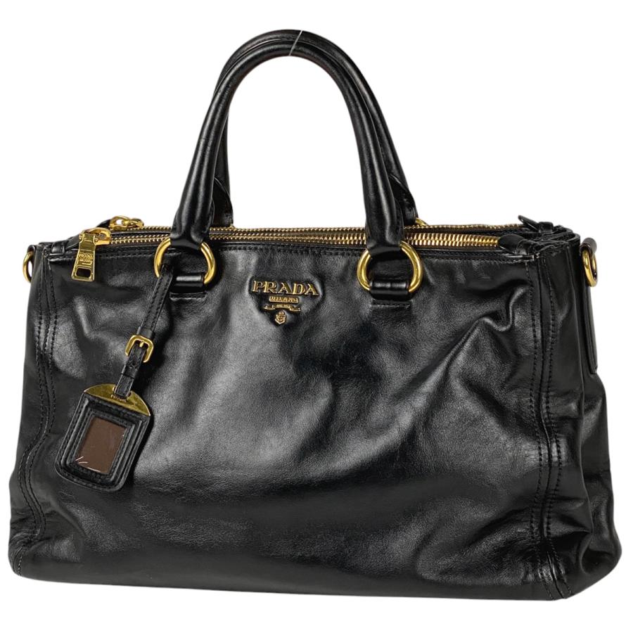 PRADA プラダ ロゴ ハンドバッグ 2WAY ショルダーバッグ レザー ネロ 
