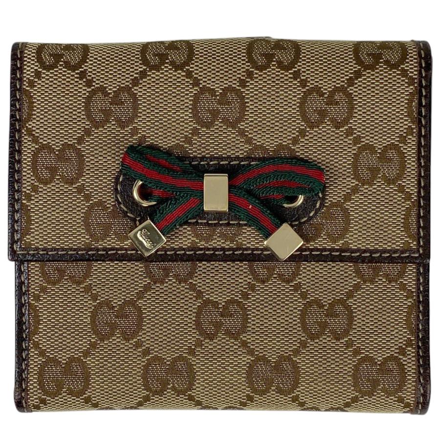 GUCCI グッチ プリンシー 二つ折り 財布 GG柄 リボン ウェブ Wホック  