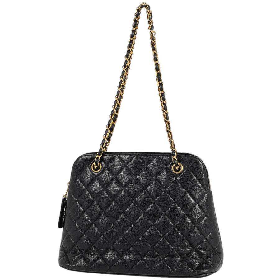 シャネル チェーン マトラッセ ハンドバッグ キャビアスキン ブラック