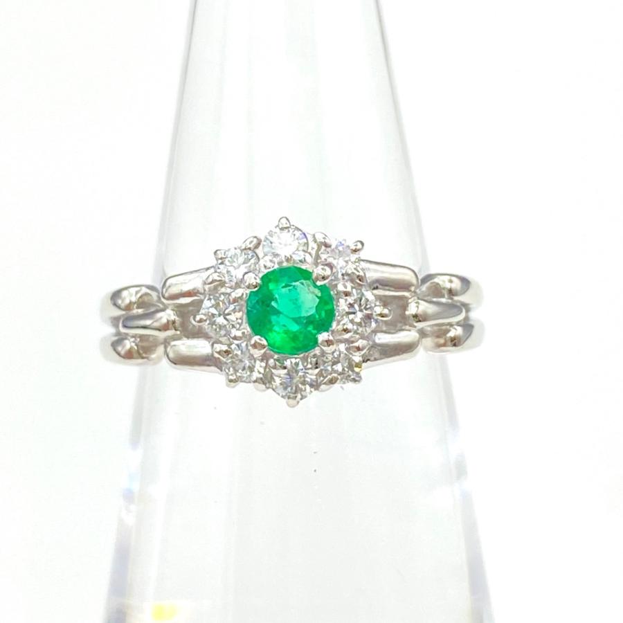 POLA ポーラ エメラルド デザインリング プラチナ メレダイヤ 指輪  