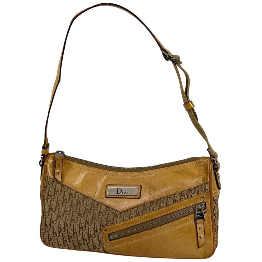 Dior トロッターワンショルダーバッグキャンバスレザーブラウン