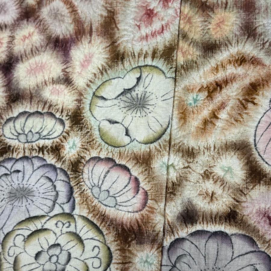 美品 訪問着 身丈166.5cm 裄丈68cm L 袷 京屋林蔵 紬地 落款あり 辻が花 茶緑色 正絹 逸品 中古