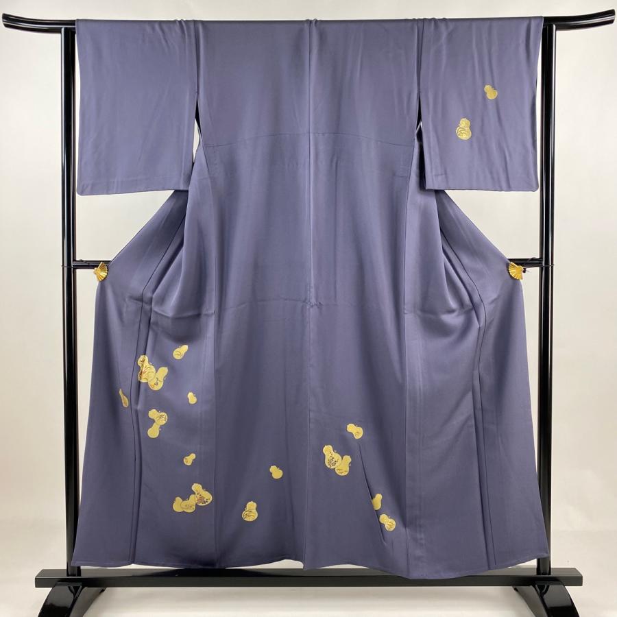 付下げ 身丈155.5cm 裄丈64.5cm M 単衣 瓢箪 草花 刺繍 金銀彩 灰紫  