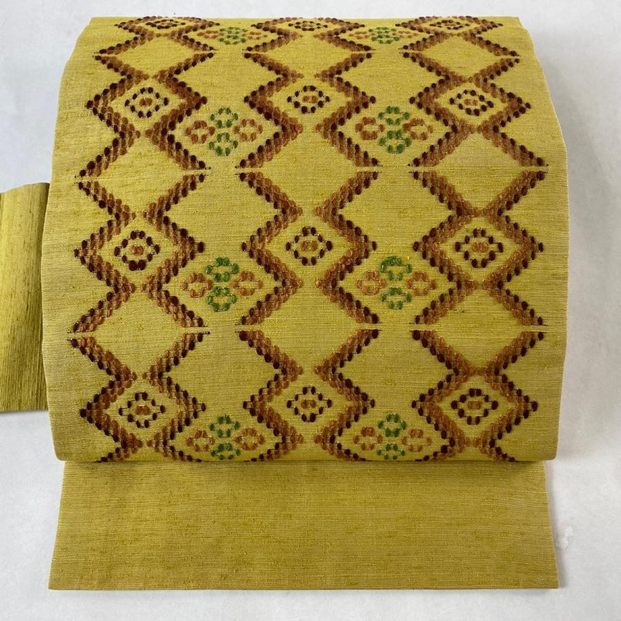 名古屋帯 美品 逸品 幾何学模様 からし色 正絹 中古 : リユース  