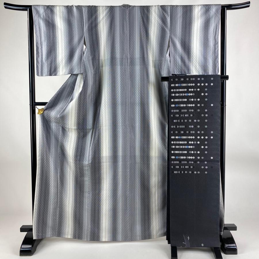 紬 身丈167.5cm 裄丈64cm M 袷 袋帯セット 三代目 市三郎 証紙あり  