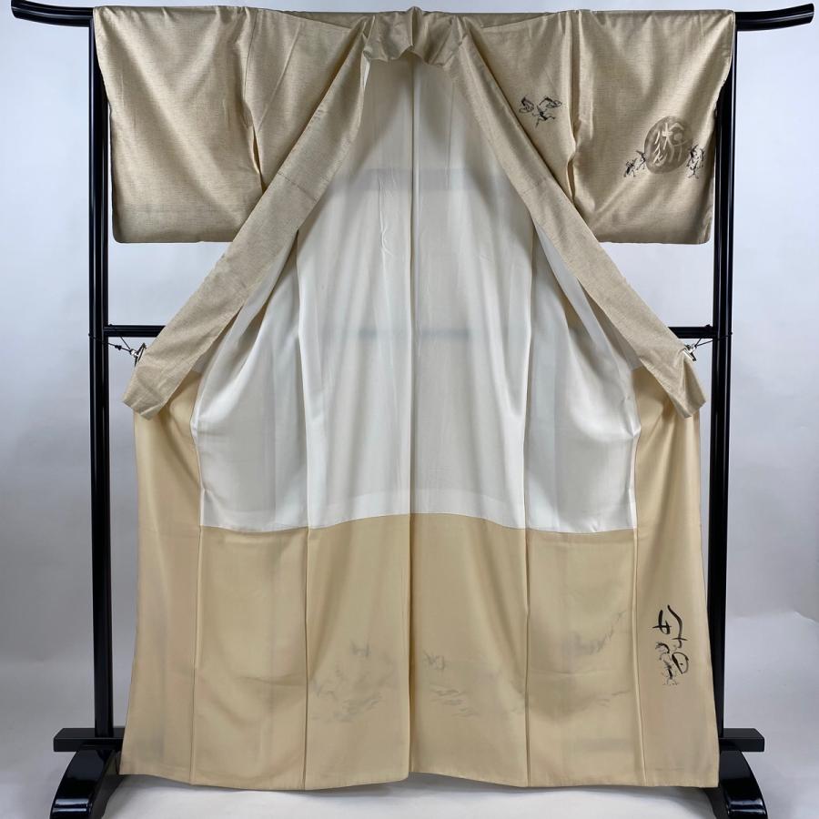 付下げ 身丈166.5cm 裄丈66cm M 袷 紬地 落款あり かっぱ 舟 ベージュ  