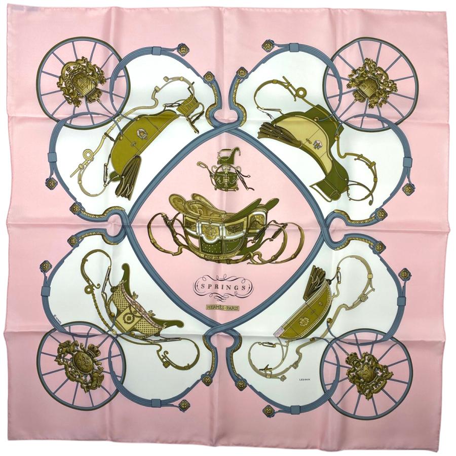 HERMES エルメス カレ 90 SPRINGS スプリング スカーフ シルク ピンク  