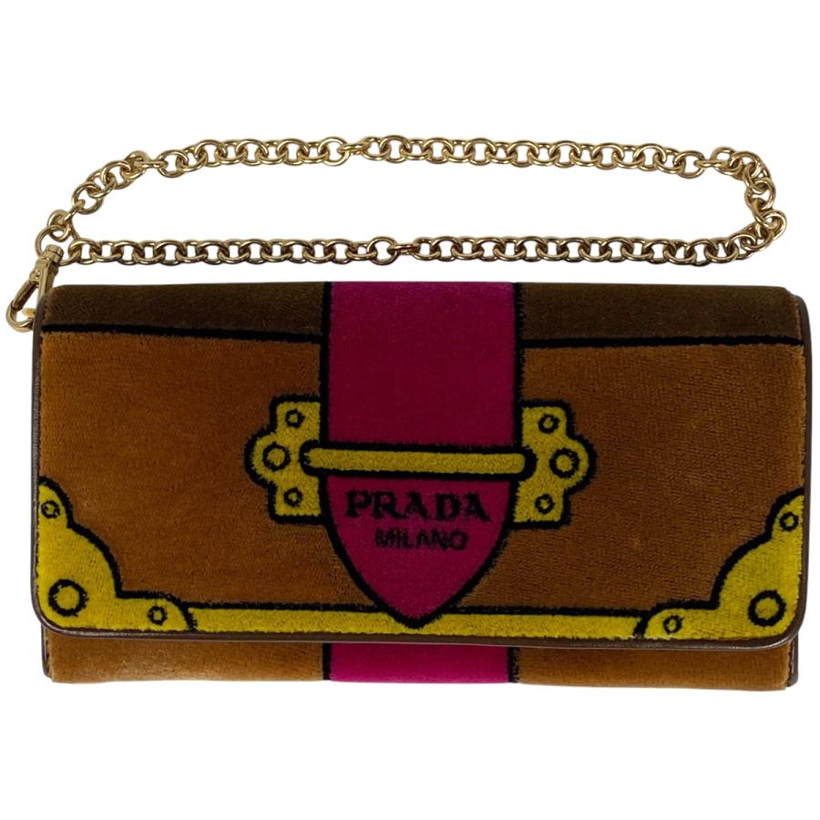 PRADA プラダ ロゴ 長財布 ベロア チェーン ベルベット ブラウン PRADA プラダ ロゴ 長財布 ベロア チェーン ベルベット ブラウン