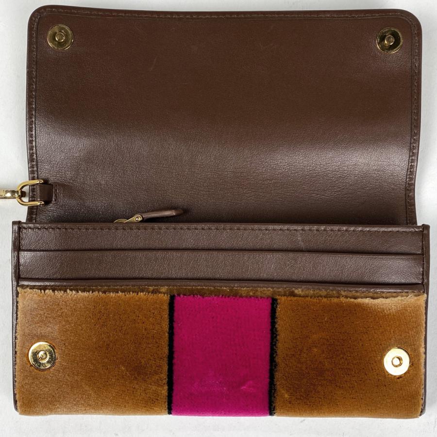PRADA プラダ ロゴ 長財布 ベロア チェーン ベルベット ブラウン