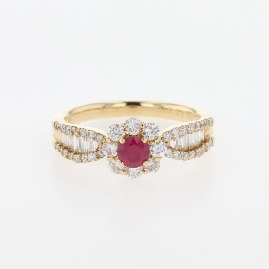 ルビー デザインリング YG イエローゴールド 指輪 メレダイヤ リング  