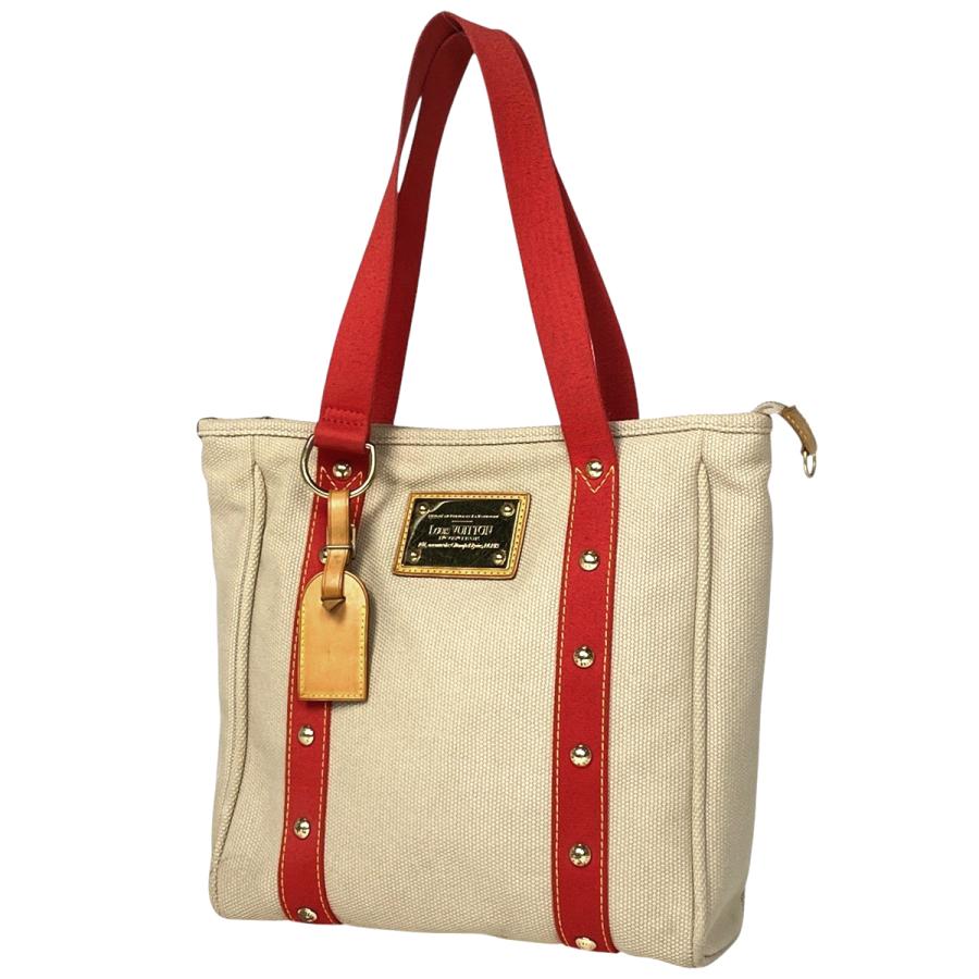 美品ルイ ヴィトン アンティグア カバMM トートM40035 レッド ベージュ ルイ・ヴィトン(LOUIS VUITTON)ルイ・ヴィトン カバMM トートバッグ