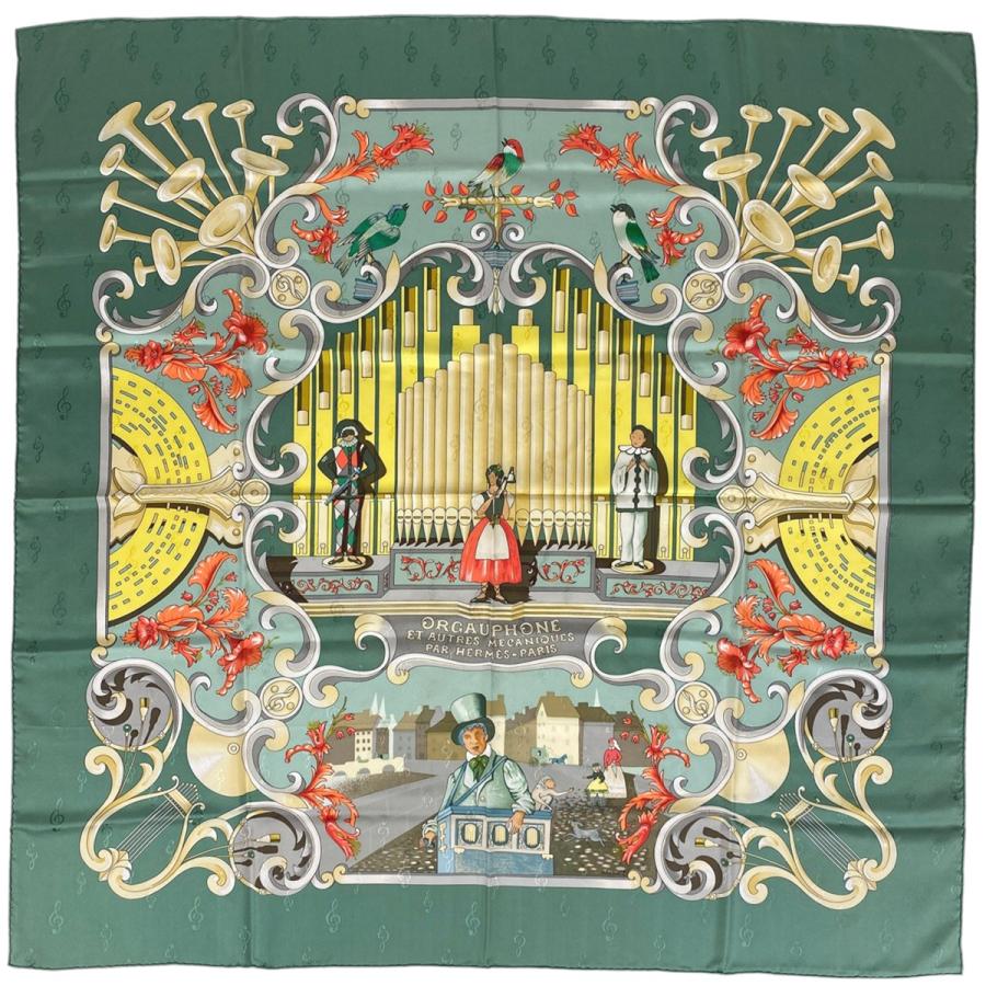 エルメス　スカーフカレ　ORGAUPHONE　パイプオルガンと機械仕掛けの楽器 HERMES エルメス スカーフ カレ90 『ORGAUPHONE ET AUTRES MECANIQUES