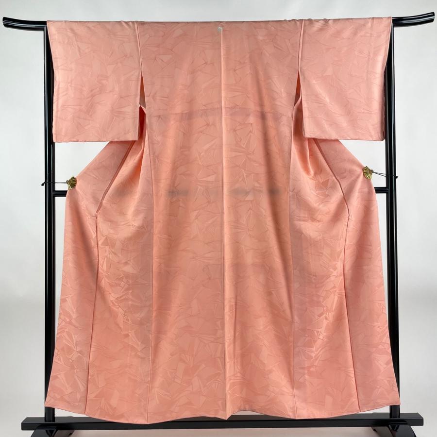 色無地 身丈157.5cm 裄丈66cm M 袷 地紋 ピンク 正絹 優品 一つ紋 中古  