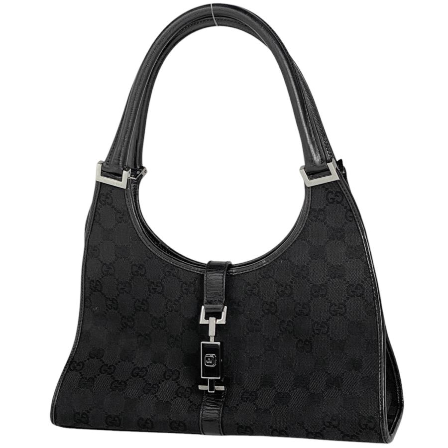 n56【極美品】グッチ　GGキャンバス レザー　ブラックジャッキーハンドバッグ. 極美品 GUCCI トートバッグ ハンドバッグ 黒 キャンバス GG柄 レザー