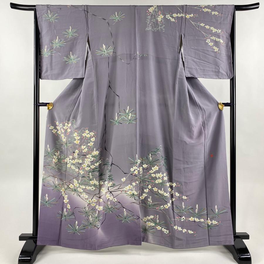 訪問着 身丈163.5cm 裄丈66cm M 袷 前川哲 落款あり 若松 梅 ぼかし  