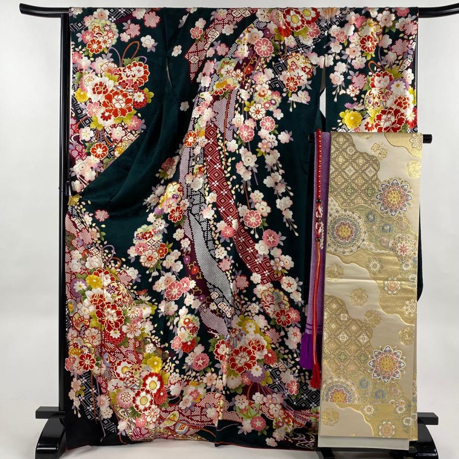 振袖 身丈172cm 裄丈69.5cm L 袷 袋帯フルセット 手鞠 草花 金糸 振袖 身丈172cm 裄丈69.5cm L 袷 袋帯フルセット 手鞠 草花 金糸