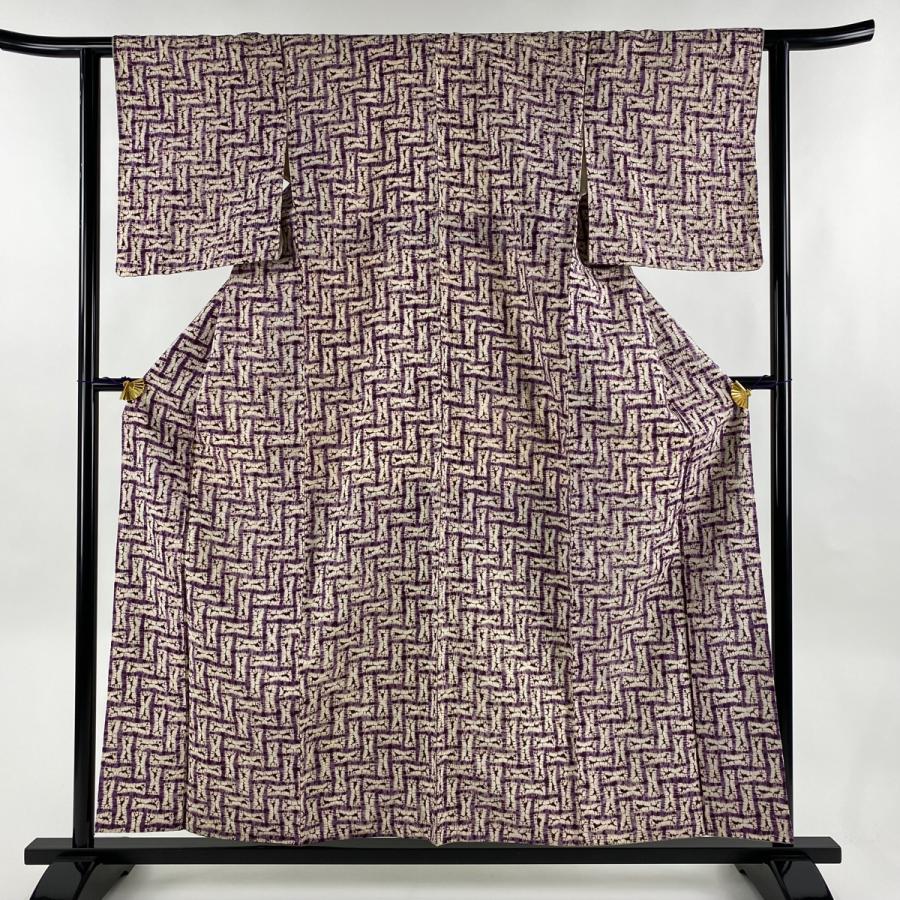 小紋 身丈156.5cm 裄丈62.5cm S 袷 紬地 南部紫根染 盛岡 草紫堂 証紙  