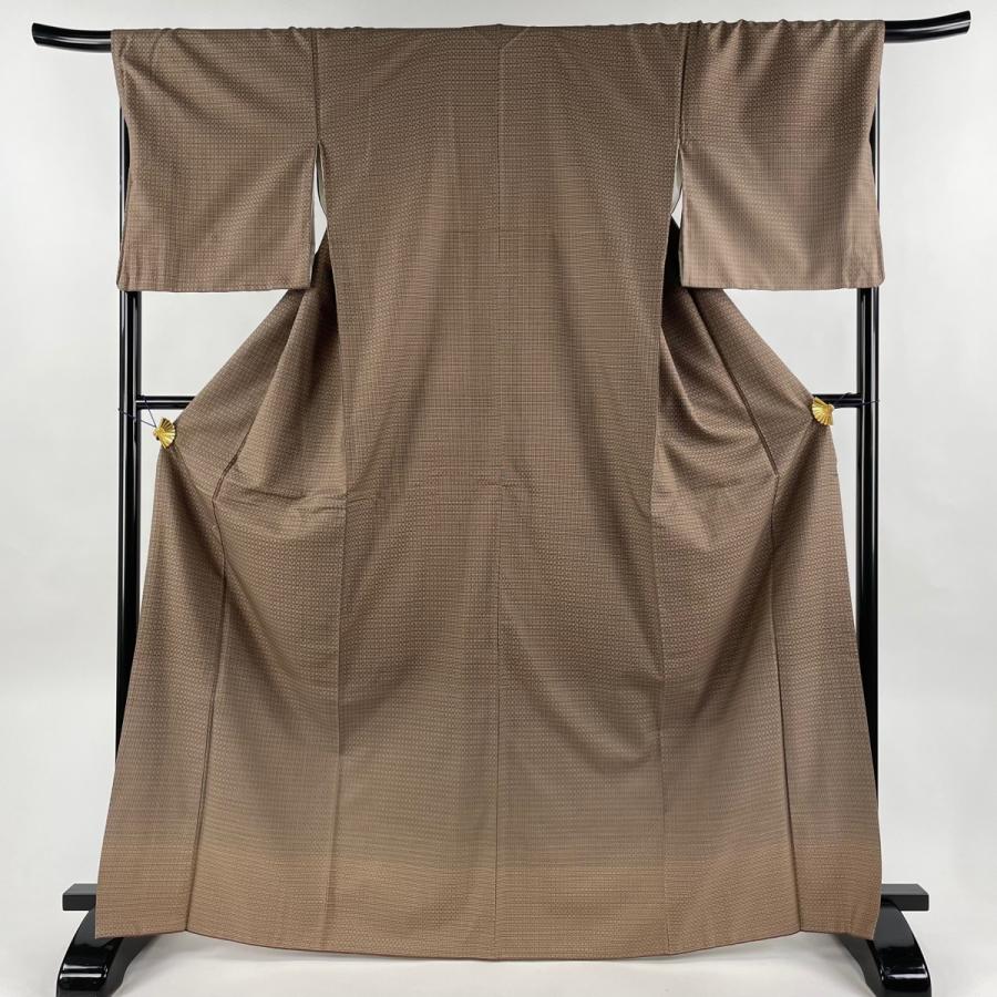 紬 身丈166cm 裄丈68cm L 袷 格子 紺色 正絹 美品 逸品 【中古】（付  